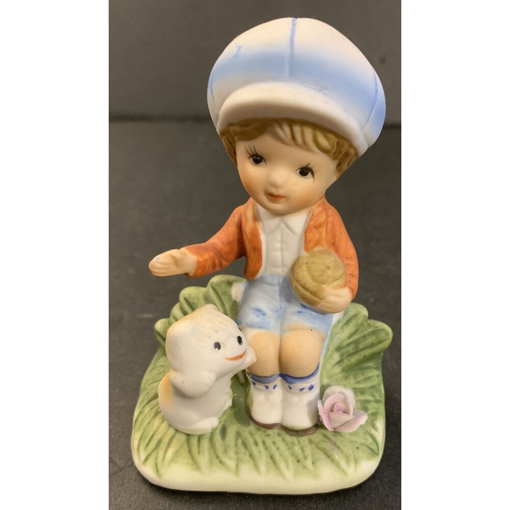 Vintage Homco Little Boy With Kitten And Ball Figurine
